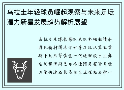 乌拉圭年轻球员崛起观察与未来足坛潜力新星发展趋势解析展望